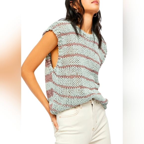 Free People Mint and Mauve Striped Knit Top. " Wave After Wave". - Picture 2 of 8